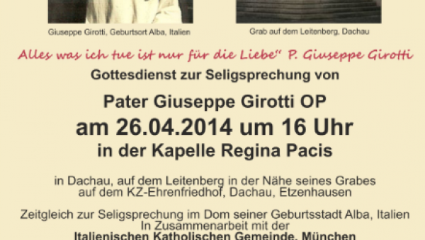 Gottesdienst zur Seligsprechung von P. Girotti in Dachau